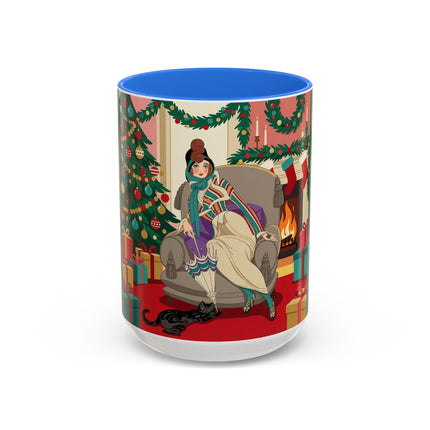 🖤🔥 The Lady Of The Christmas Hearth Colorful Mug – Art Deco Holiday Elegance