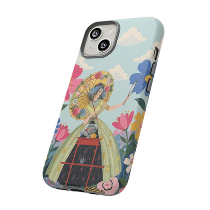 🌸🪞 The Floral Parasol Reflection Phone Case – Art Deco Garden Fantasy