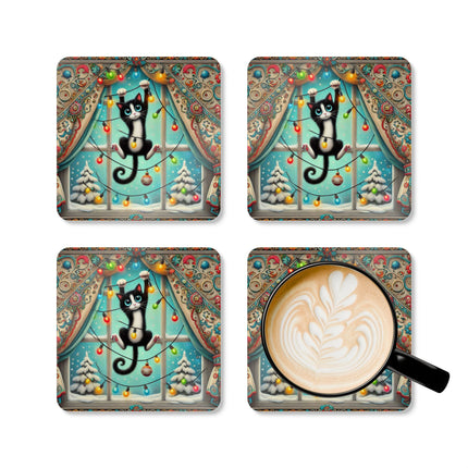 Mischief in Tinselland Corkwood Coaster Set