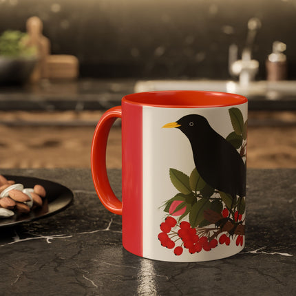 Blackbird & Rose Colorful Mugs – Timeless Elegance & Nature's Harmony