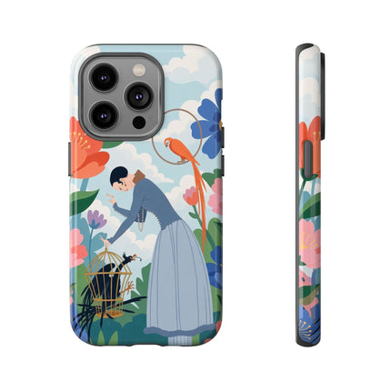 🦜🌺 The Lady Of The Garden Aviary Phone Case – Art Deco Floral Whimsy