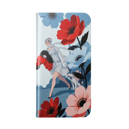 🌺🐕 The Lady Of The Flower Walk Flip Case – Art Deco Garden Stroll