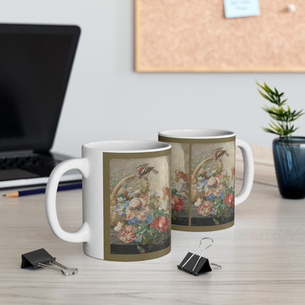 A Basket with Flowers by Herman Henstenburgh Ceramic Mug 11oz