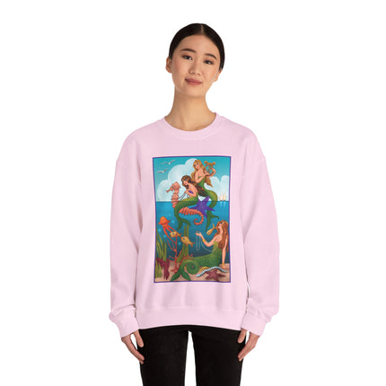 Three Mermaids with Strings of Pearls by Carlo Chiostri Heavy Blend™ Crewneck Sweatshirt