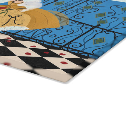 🎭🌹 The Rose Masquerade Glass Cutting Board – Art Deco Venetian Elegance