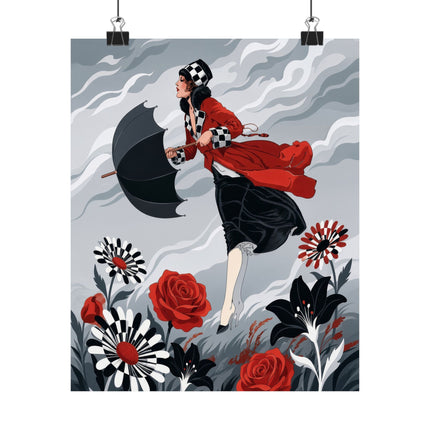 ☂️🌹 The Lady Of The Wild Wind Matte Vertical Poster – Art Deco Stormy Elegance