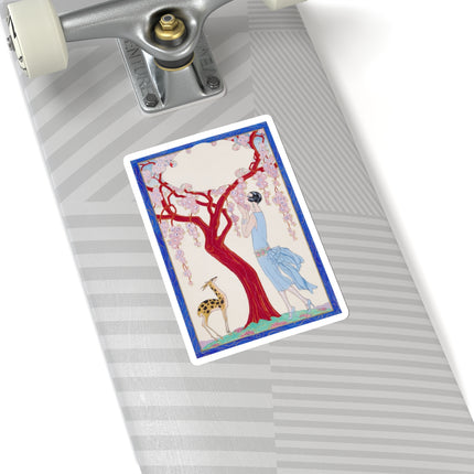 Woman, Fawn, and Red Tree by George Barbier Kiss-Cut Stickers (4 Sizes)