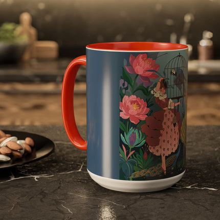 The Ladies And The Enchanted Macaw Colorful Mugs – Art Deco Botanical Elegance