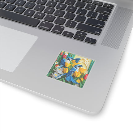 Blue Jays in a Spring Garden Kiss-Cut Stickers (4 Sizes)