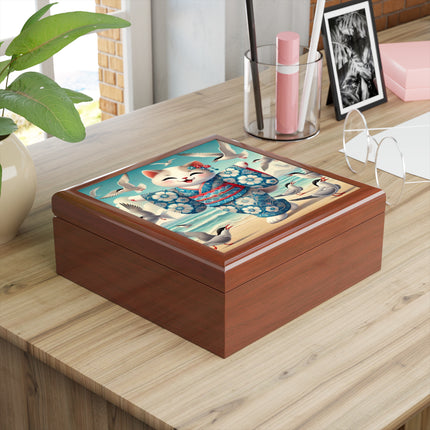 Geisha Kitten by the Seaside Jewelry Box