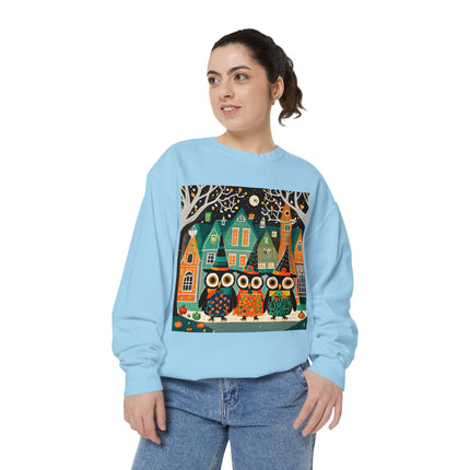 Night of the Trick-or-Treating Owlets Unisex Garment-Dyed Sweatshirt