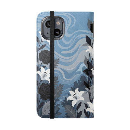 🖤🤍 The Lady Of The Black Rose Garden Flip Case – Art Deco Floral Elegance