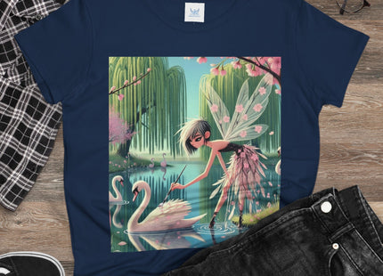 A Fairy Painting a Swan Cotton Tee