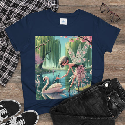 A Fairy Painting a Swan Cotton Tee