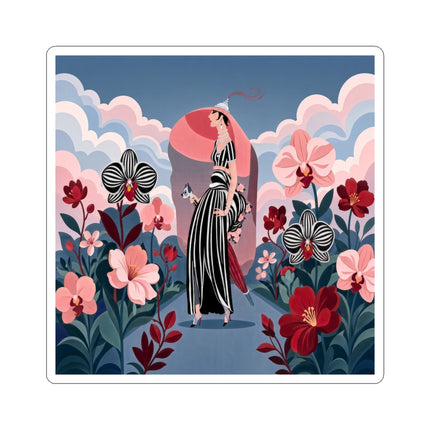 🌸🖤 The Striped Orchid Promenade Kiss-Cut Stickers – Art Deco Floral Fashion