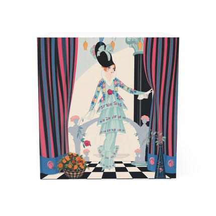 🌹🎭 The Lady Between The Curtains Note Cube – Art Deco Floral Theatre