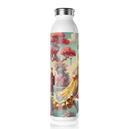 Cherry Blossom Courtesans & Crimson Crab Slim Water Bottle 20oz – Imperial Elegance & Playful Charm