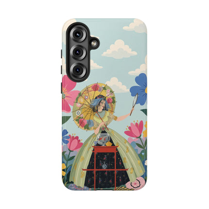 🌸🪞 The Floral Parasol Reflection Phone Case – Art Deco Garden Fantasy
