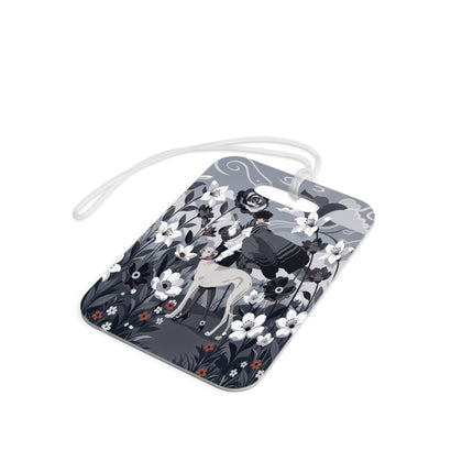 🖤🌸 The Greyhound Floral Promenade Luggage Tag – Art Deco Monochrome Fashion