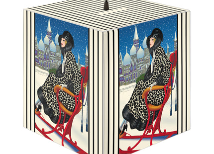 Elegant Winter Woman in Sleigh Light Cube Lamp