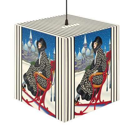 Elegant Winter Woman in Sleigh Light Cube Lamp