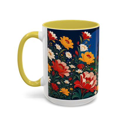 🌺🐦 The Enchanted Birdcage Garden Colorful Mug – Art Deco Floral Fantasy