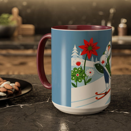 🎿❄️ The Winter Garden Skier Colorful Mug – Whimsical Holiday Fantasy