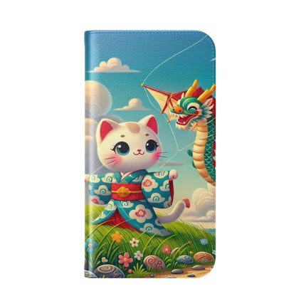 🪁🐉 Geisha Kitten and the Dragon Kite Flip Case – Joyful Flight & Dragon Spirit
