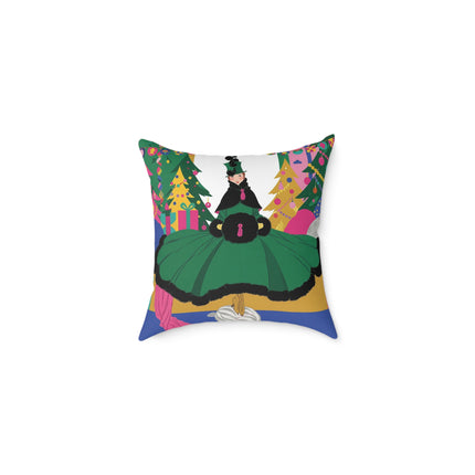 🎄🎁 The Emerald Christmas Belle Square Pillow – Colorful Holiday Fashion Fantasy