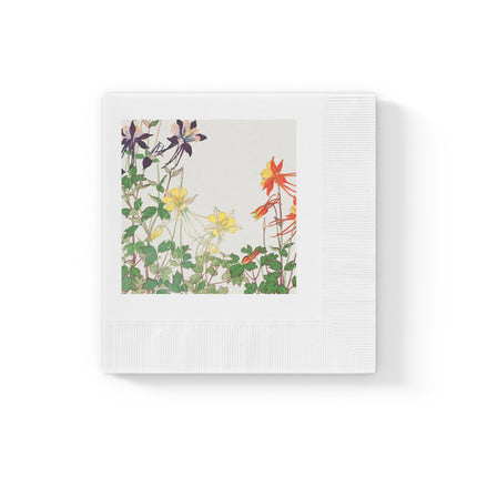 Aquilegia Flower by Tanigami Kônan White Coined Napkins