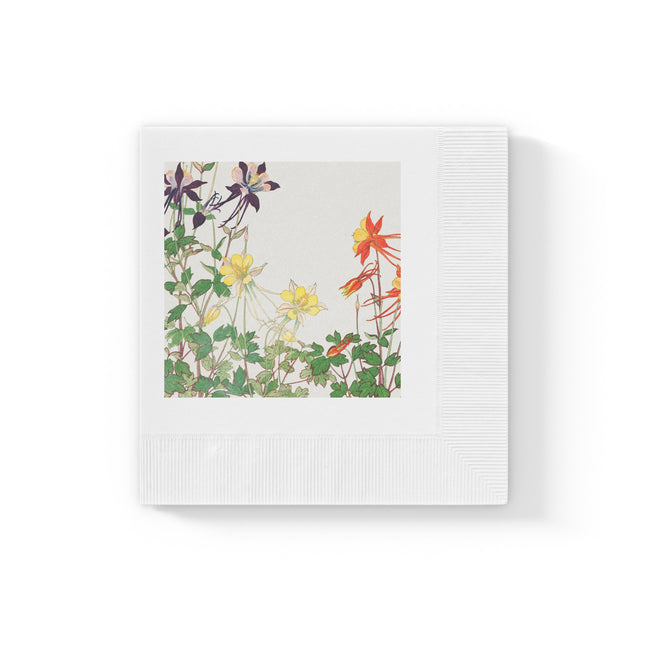 Aquilegia Flower by Tanigami Kônan White Coined Napkins