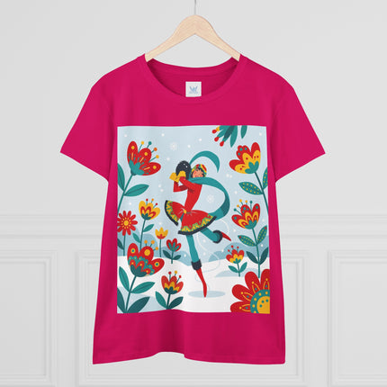 ⛸️🌺 The Winter Flower Skater Cotton Tee – Whimsical Winter Fashion