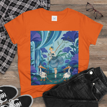 🪶🌺 The Pelican Garden Dance Cotton Tee – Art Deco Botanical Whimsy