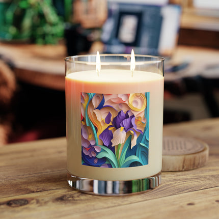 The Elegant Iris Flower Scented Candle - Full Glass, 11oz - The White Tea & Fig, The Lavender & Sage, and The Ocean Mist & Moss
