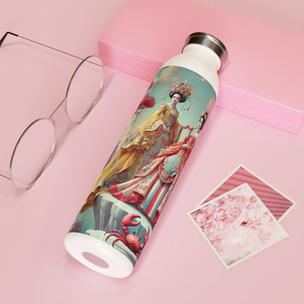 Cherry Blossom Courtesans & Crimson Crab Slim Water Bottle 20oz – Imperial Elegance & Playful Charm