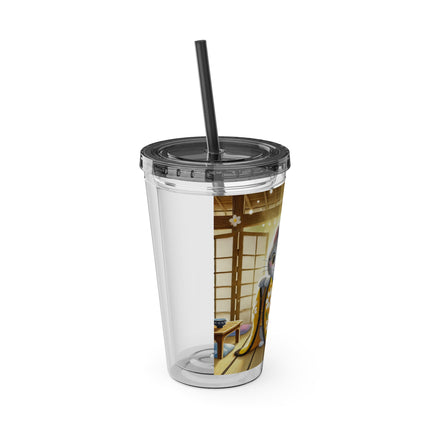 Playful Kitten in the Tea Room Sunsplash Tumbler with Straw, 16oz