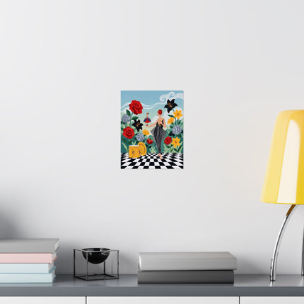 🌹🎭 The Lady And The Little Dancing Doll Matte Vertical Poster – Art Deco Floral Whimsy