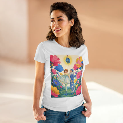 🌸🏮 The Lantern Garden Stroll Cotton Tee – Art Deco Floral Whimsy