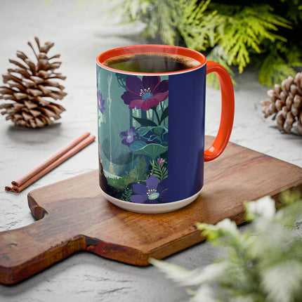 The Lady Of The Moonlit Fountain Colorful Mugs – Art Deco Botanical Serenity