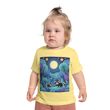 Enchanted Nighttime Raccoons Baby T-Shirt – A Magical Forest Adventure