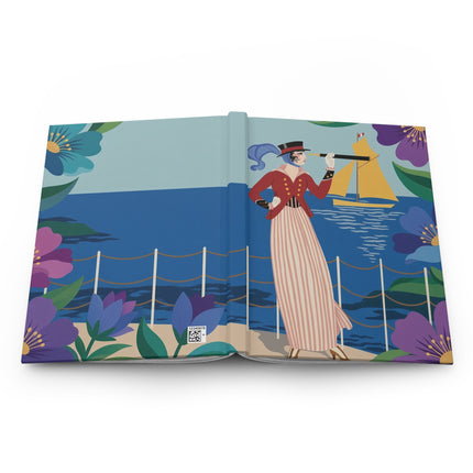 ⚓🌺 The Lady Of The Golden Sail Hardcover Journal – Art Deco Seaside Elegance