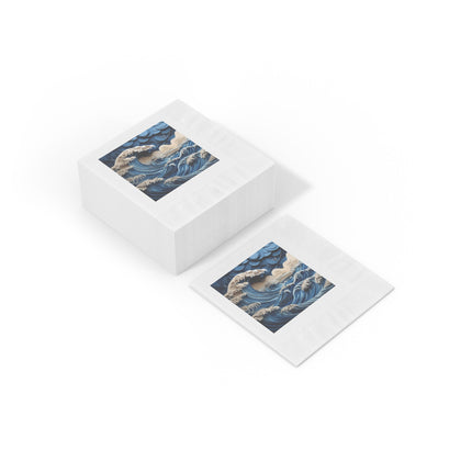 Dramatic Ocean with Crashing Waves White Coined Napkins