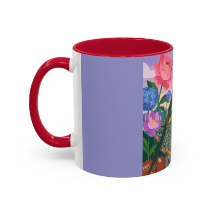 The Lady And The Crimson Birdcage Colorful Mugs – Art Deco Tropical Garden Elegance