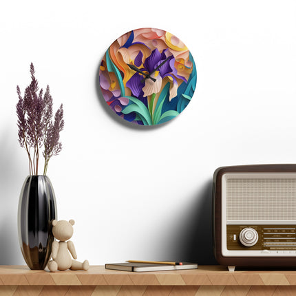 The Elegant Iris Flower Acrylic Wall Clock, Round and Square
