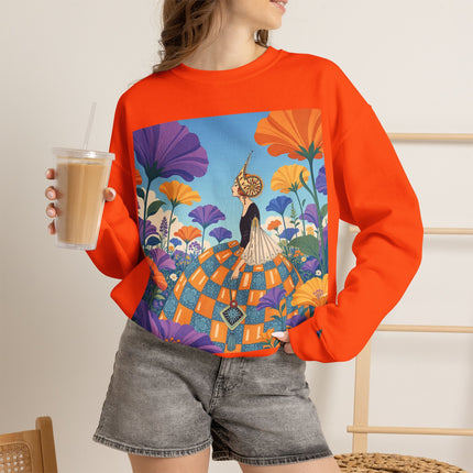 🌺🧡 The Lady Of The Golden Garden Crewneck Sweatshirt – Art Deco Fashion Fantasy