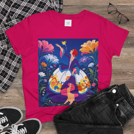 🐦🌸 The Enchanted Birdsong Cotton Tee – Art Deco Garden Whimsy