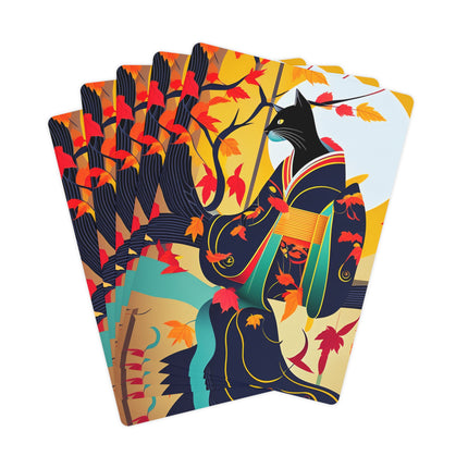 Black Cat in Kimono Playing Cards