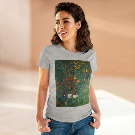 Farm Garden with Sunflowers by Gustav Klimt Women's Midweight Cotton Tee
