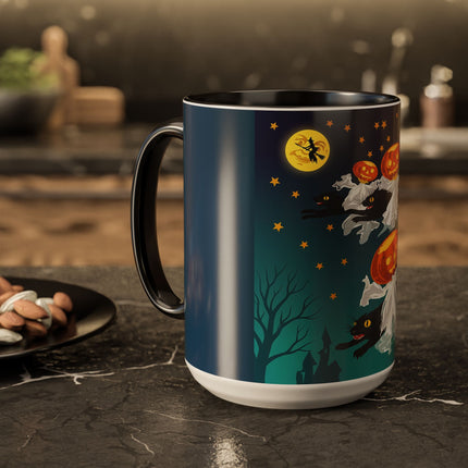 🐈‍⬛🎃 The Flying Black Cats Of Halloween Colorful Mug – Whimsical Storybook Charm