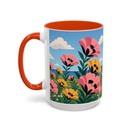🌸⛵ The Seaside Blossom Promenade Colorful Mug – Art Deco Coastal Elegance